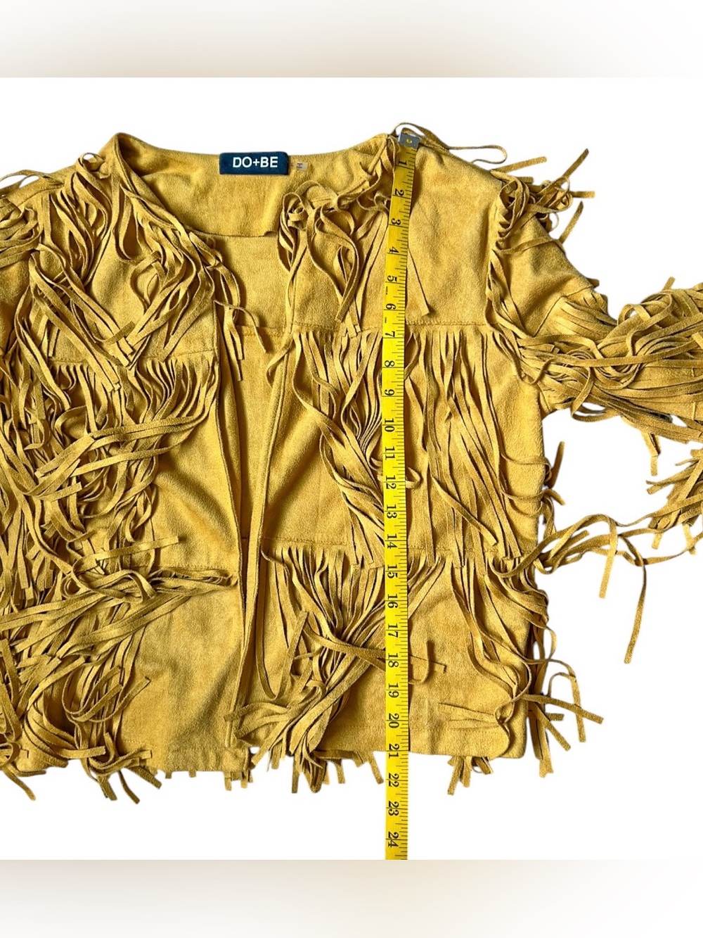 DO + BE Faux Leather Suede Yellow Multi-Tiered Fringe Open Jacket L - Picture 12 of 13